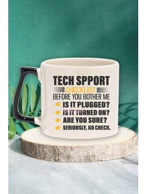 Tech Support Checklist Baskılı Komik Yazılımcı Doğum Günü Hediye Siyah Kulplu Kupa Bardak