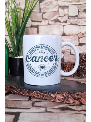 Cancer Traits Baskılı Yengeç Burcu Hediyelik Baskılı Çay Kahve Sunum Kupa Bardak