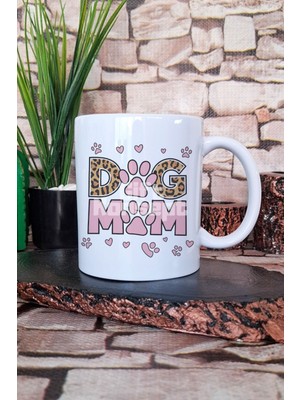 Dog Mom Desenli Köpek Annesi Köpeksever Şık Hediyelik Baskılı Çay Kahve Sunum Kupa Bardak