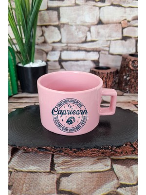 Aquarius Traits Baskılı Kova Burcu Kare Kulplu Fincan Pembe Kupa Bardak