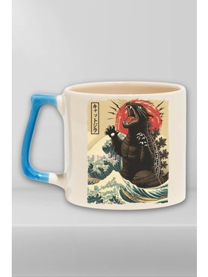 Catzilla 2 Baskılı Japon Kedi Sanatı Anime Manga Figürü Doğum Günü Hediye Mavi Kulplu Kupa Bardak