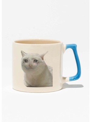 Ağlayan Kedi Meme Eğlenceli Komik Hediye Baskılı Mavi Kulplu Modern Seramik Kupa