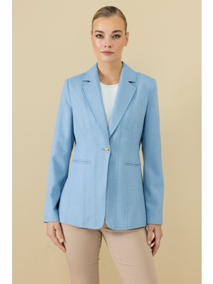 Ekol Kadın Dikiş Detaylı Süs Cepli Ceket 4134 Mavi