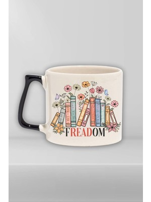 Book Lover Aesthetic Freedom Baskılı Kitapsever Okuma Aşkı Hediyelik Siyah Kulplu Kupa Bardak