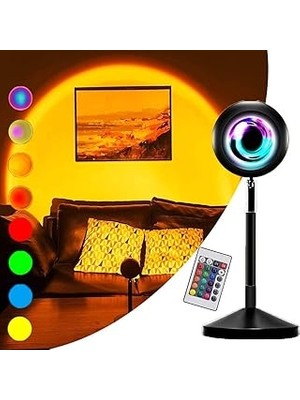 Kumandalı Gün Batımı Projektörü Rgb 16 Renk Projeksiyon USB Masa Lambası