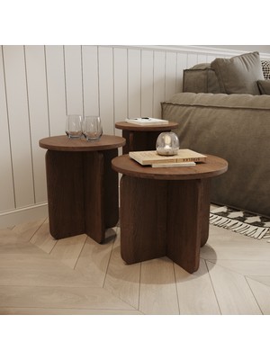 Tirenel Zigon Sehpa | 3 Parça - Ceviz Renkli