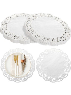 Dekals 50 Adet Yuvarlak Dantel Kağıt Pasta Tabak Altlığı 26 cm Sunumluk