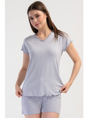 Kadın Vıscon V Yaka Kısa Kol Şortlu Pijama Takım
, 409305