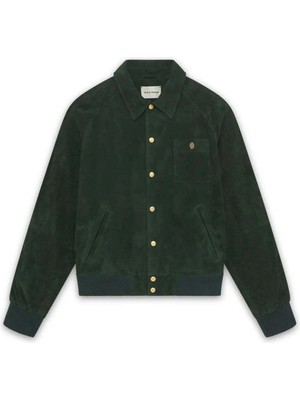 Klasik Le Blouson Suede Erkek Ceket - Deri, Sıcak Yeşil, Şık Tasarım