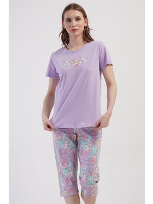 Pamuklu Kadın Büyük Beden Kısa Kol Kaprili Pijama Takım
, 410036