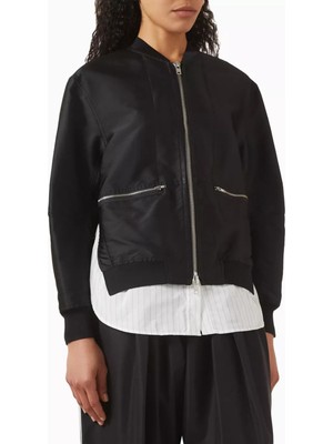 Siyah Saten Katmanlı Bomber Ceket Şehirli Stil Için Lüks Rahatlık