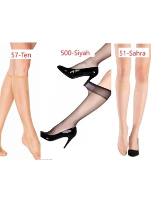 Müjde Fit Parlak Süper Ince (15 Den) Dizaltı Siyah-Ten-Açıkten Çorap 6 Çift
