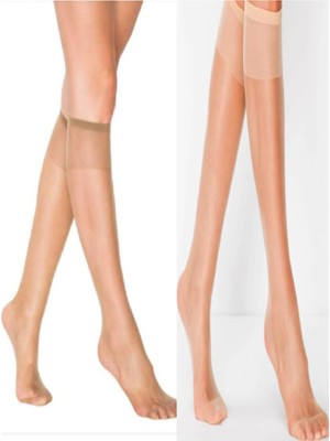 Müjde Kadın Mat Ince Dizaltı Pantolon Çorabı Kombin Çorap 5 Adet Ten - 5 Adet Sahra (Açıkten)