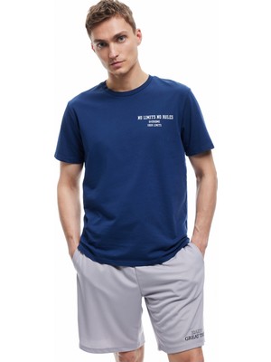 Kısa Kollu Bisiklet Yaka Baskılı Oversize Spor Tişört