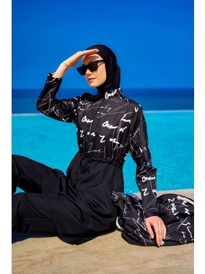 Tam Kapalı Tesettür Mayo – Hakim Yaka, Büzgü Detaylı, Yırtmaçlı R2501