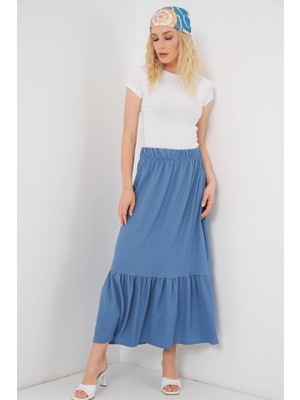 Gökyüzü Moda 1886 Uzun Örme Etek - Indigo