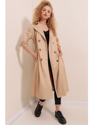 La Mode Istanbul 5853 Kruvaze Yaka Trençkot - Vizon