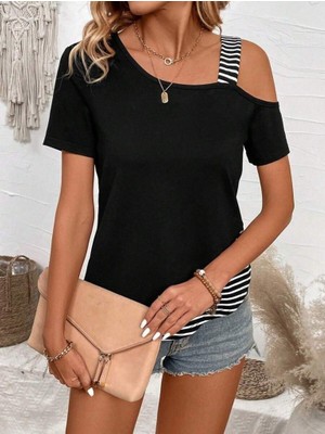 Gökyüzü Moda Kadın Kısa Kollu Omuzdan Askılı Viskon Bluz