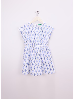 Benetton Desenli Mavi Kız Çocuk Midi Elbise 4MMDCV03F