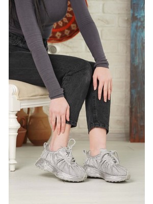 Guja 25Y493 Kadın Günlük Taşlı Spor Ayakkabı Gümüş