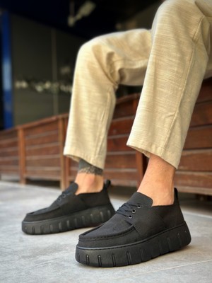 BA0676 Boa Siyah Keten Yüksek Taban Erkek Yazlık Ayakkabı