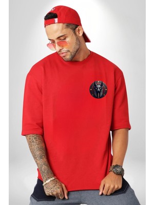 Angemiel Set Fırtına ve Çöl Tanrısı Mısır Kırmızı Oversize Kadın Erkek Ön Minimal Baskılı Tişört
