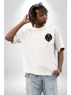 Angemiel Amun Mısır Tanrısı Yaratıcının Gücü Sonsuz Işık Beyaz Oversize Kadın Erkek Ön Minimal Baskılı Tişört