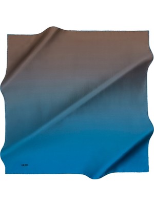 Aker Kahve Mavi Degrade İpek Tivil Eşarp / 90X90 / 7656713-923