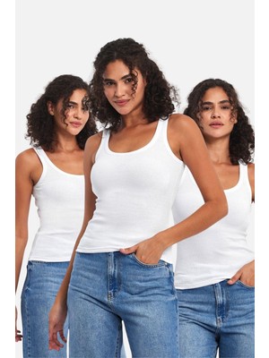 Fitilli Siyah Crop Havuz Yaka Sıfır Kol Pamuklu 3'lü Kadın Atlet