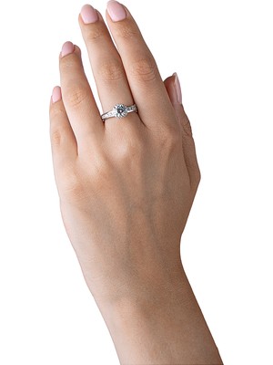 925 Ayar Gümüş Yükseltili 5mm Yuvarlak Kesim Tektaş Yüzük