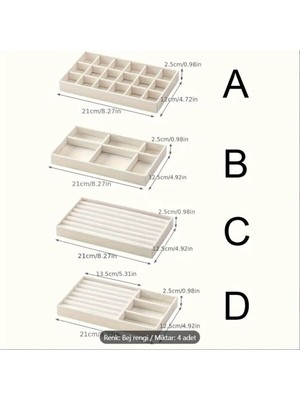 Bej Renk A tablası Çekmece Içi Bölmeli Takı Bijuteri Mücevher Kutusu Organizer Düzenleyici