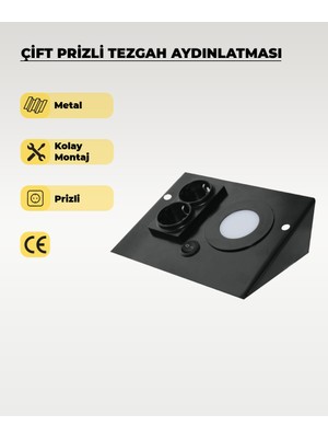 AC Aydınlatma 3W Siyah Çift Prizli Tezgah Aydınlatma Beyaz Işık