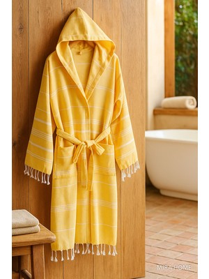 Mira Home Kapüşonlu Kadın / Erkek Peştemal Bornoz Soft %100 Pamuklu Natural