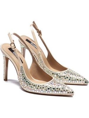 Kadın Stiletto Abiye Taş Işlemeli Sivri Burun Arkası Açık Topuklu Ayakkabı 4150