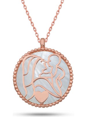 Gümüş Rose Sedef Taşlı Anne Çocuk Sevgisi Kolye SL12086