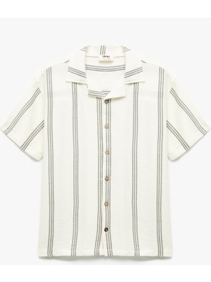 Koton Pamuklu Kısa Kollu Oversize Çizgili Gömlek