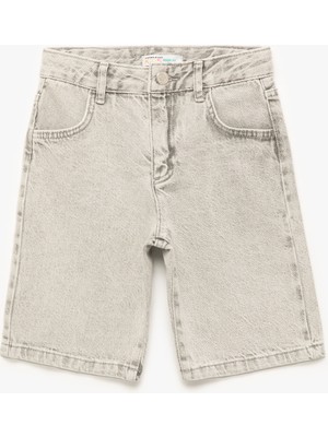 Koton Pamuklu Beli Lastikli Düğmeli Cepli Jean Şort