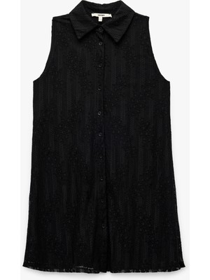 Koton Astarlı Kolsuz Dantel Detaylı Diz Üstü Gömlek Elbise