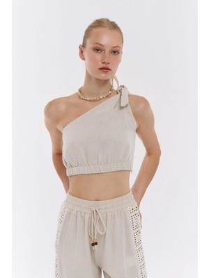 Omuzdan Bağlamalı Bluz Natur