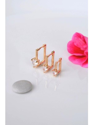 Sacce Scarves & Accessories Kalp Tektaşlı Kare Halka Küpe Seti 3 Parça