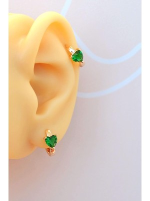 Sacce Scarves & Accessories Yeşil Kalpli Küçük Halka Küpe