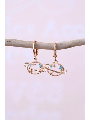 Sacce Scarves & Accessories Gezegen Charmlı Küpe Minimal Mavi Taşlı Halka Küpe