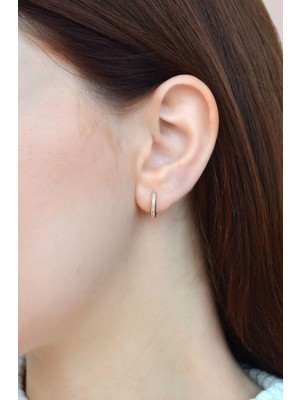 Sacce Scarves & Accessories Taşlı Küçük Halka Küpe Rose Gold