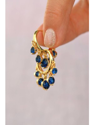 Sacce Scarves & Accessories Lacivert Taş Sallantılı Küpe Lacivert Taşlı Şakira Küpe