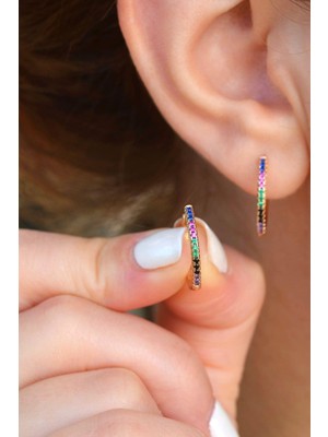 Sacce Scarves & Accessories Çok Renkli Taşlı Halka Küpe Günlük Kullanıma Uygun Dayanıklı Küpe