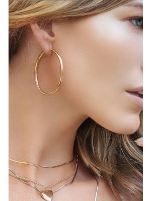 Sacce Scarves & Accessories 46 mm Düz Gold Ince Halka Küpe