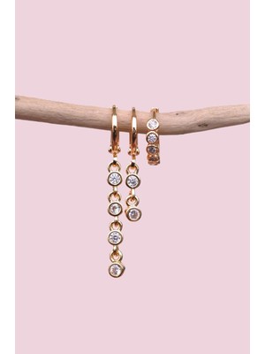 Sacce Scarves & Accessories Taşlı Sallantılı Küpe Seti 3 Parça Su Yolu Küpe