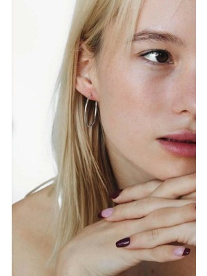 Sacce Scarves & Accessories 36 mm Gri Renk Düz İnce Halka Küpe