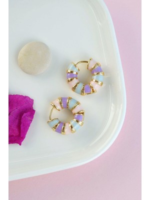 Sacce Scarves & Accessories Pembe Lila Geçişli Renkli Bombeli Halka Küpe