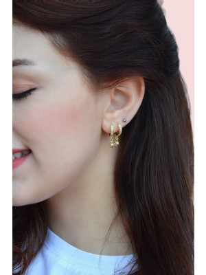 Sacce Scarves & Accessories Gold Renkli Kuzey Yıldızı Sallantılı Zirkonlu Küpe Yıldız Charmlı